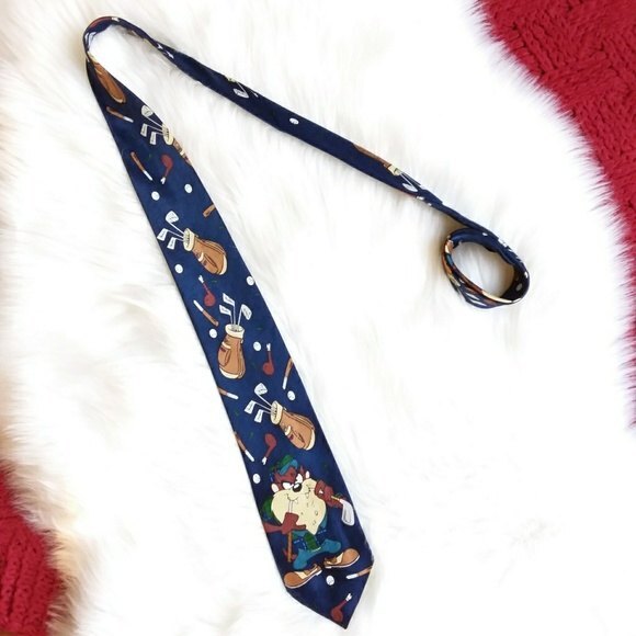 Tazmanian Devil Blue Polyester Tie "No to Golf" - Picture 2 of 8